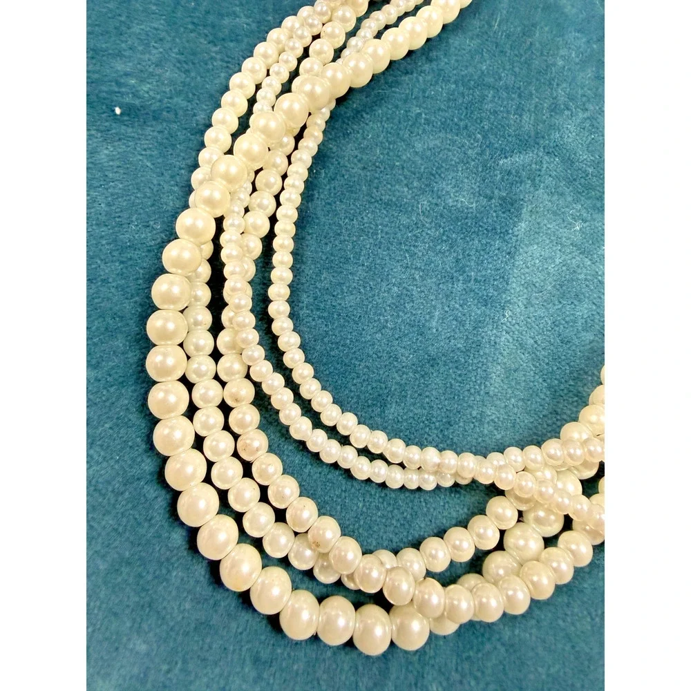 Multi Strand Faux Pearl Necklace Layered Bridal Statement Classic Wedding